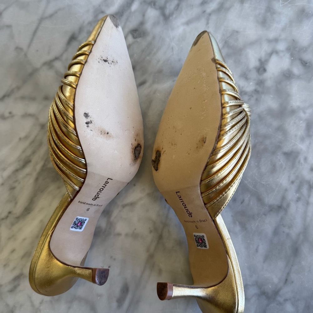 Larroude Gold Heeled Mules - Picture 5 of 9